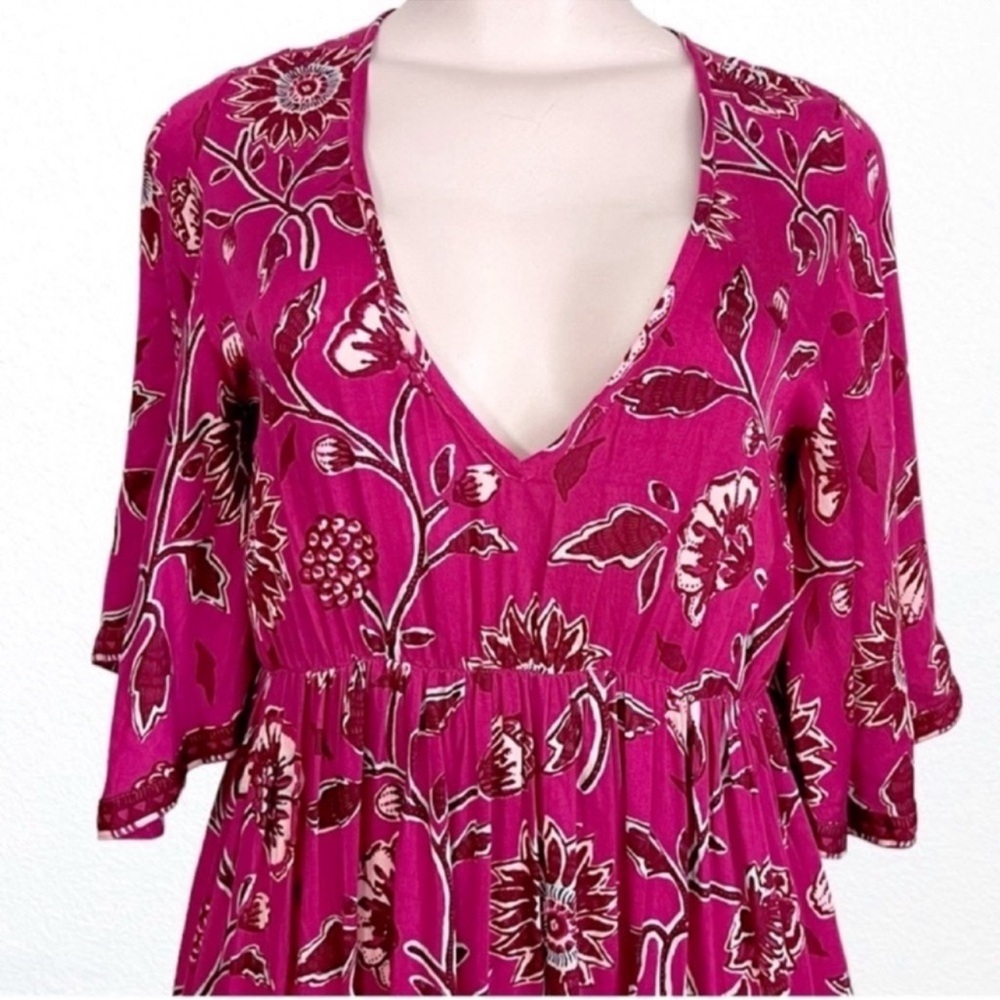 Anthropologie Omika Pia Caftan Boho Ethereal Beachy Maxi Dress Pink + Floral XS - Picture 8 of 14